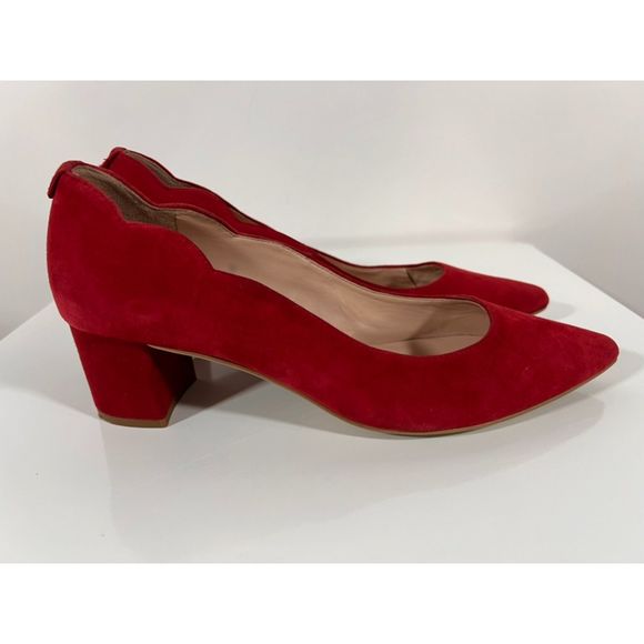 Kate Spade Red Suede Mindie Scalloped Block Heel Pumps Women's Size 8M - Picture 5 of 11